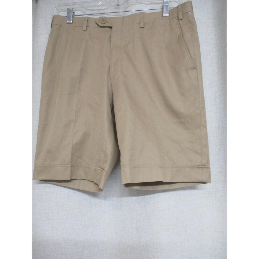 BRIONI Khaki Tan Flat Front Cuffed Hem Mens Chino Shorts W32